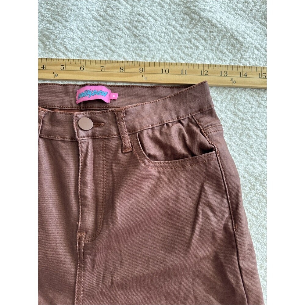 Edikted Luna Faux Leather Flare Jeans Size M Metallic Brown Stretch - Picture 5 of 9